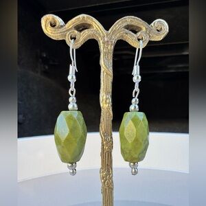 Green Natural Stone Dangle Earrings